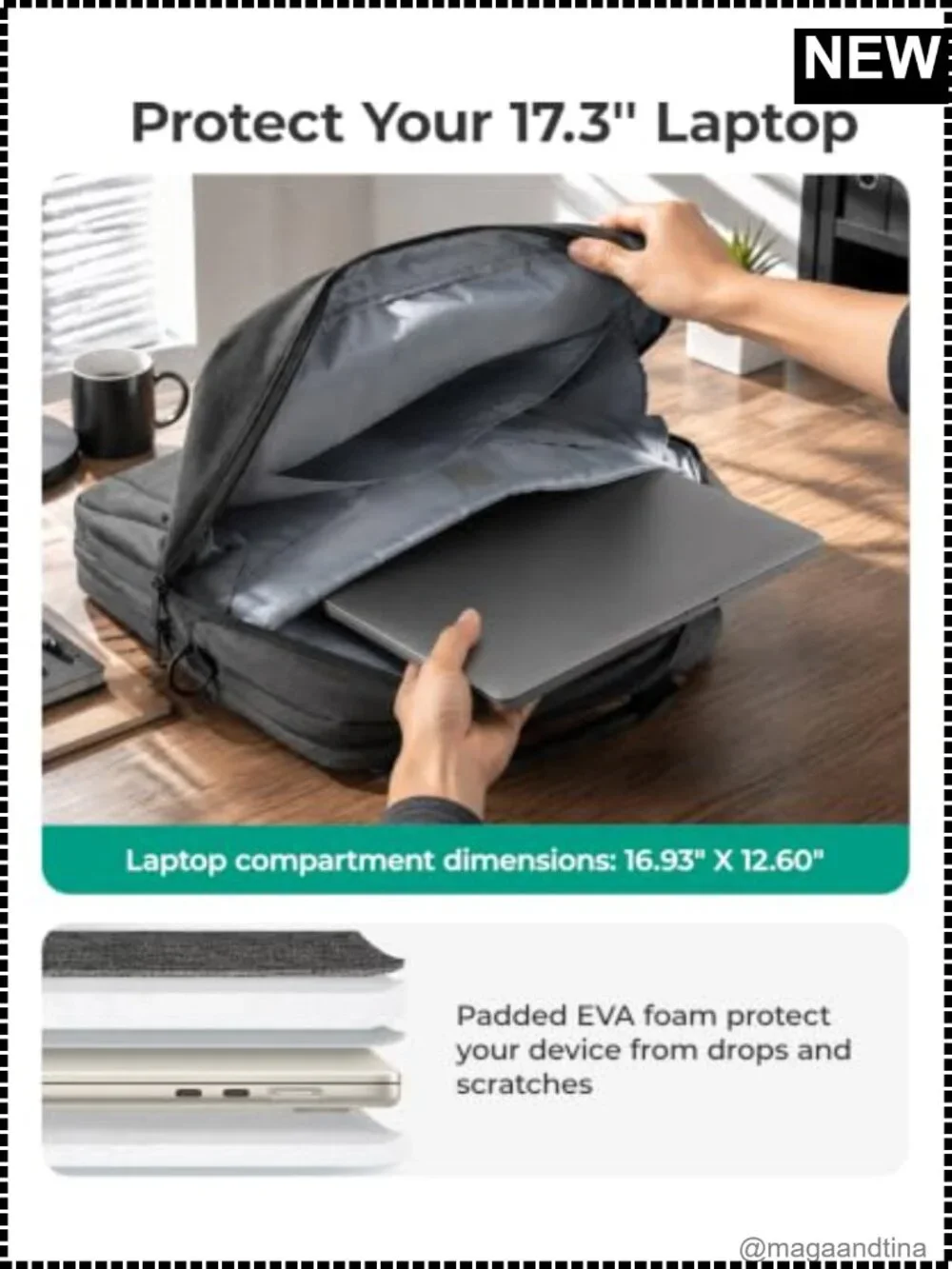 3-in-1 Laptop Bag Expandable Briefcase Backpack Messenger Fits 17.3 Inch